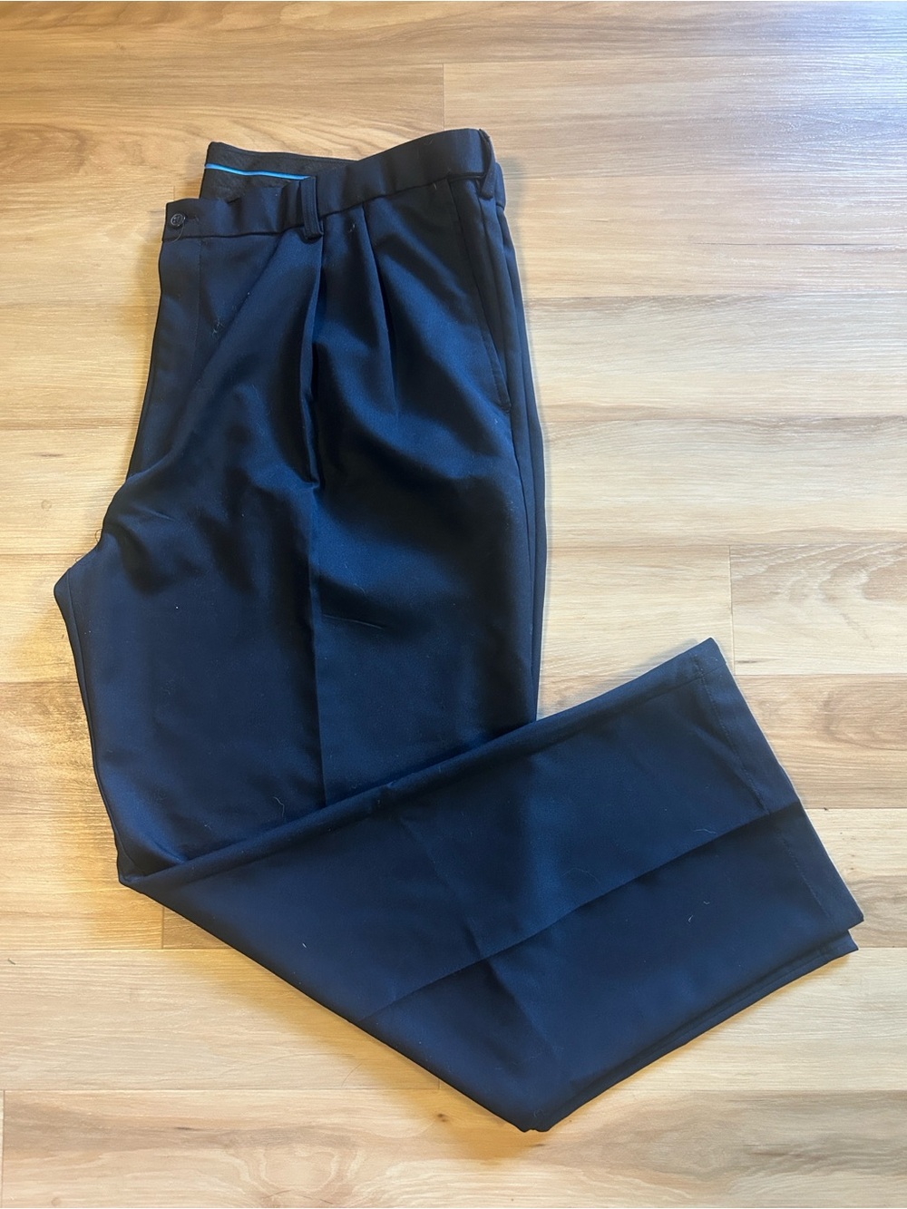 Haggar Men's Black Dress Pants with Subtle Blue Waistband Accent